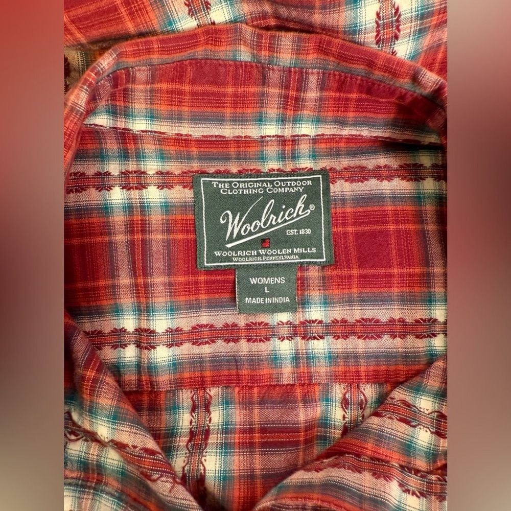 Woolrich Red Heritage Print Plaid Long Sleeve‎ ButtonUp Western Shirt Size Large - Picture 3 of 9